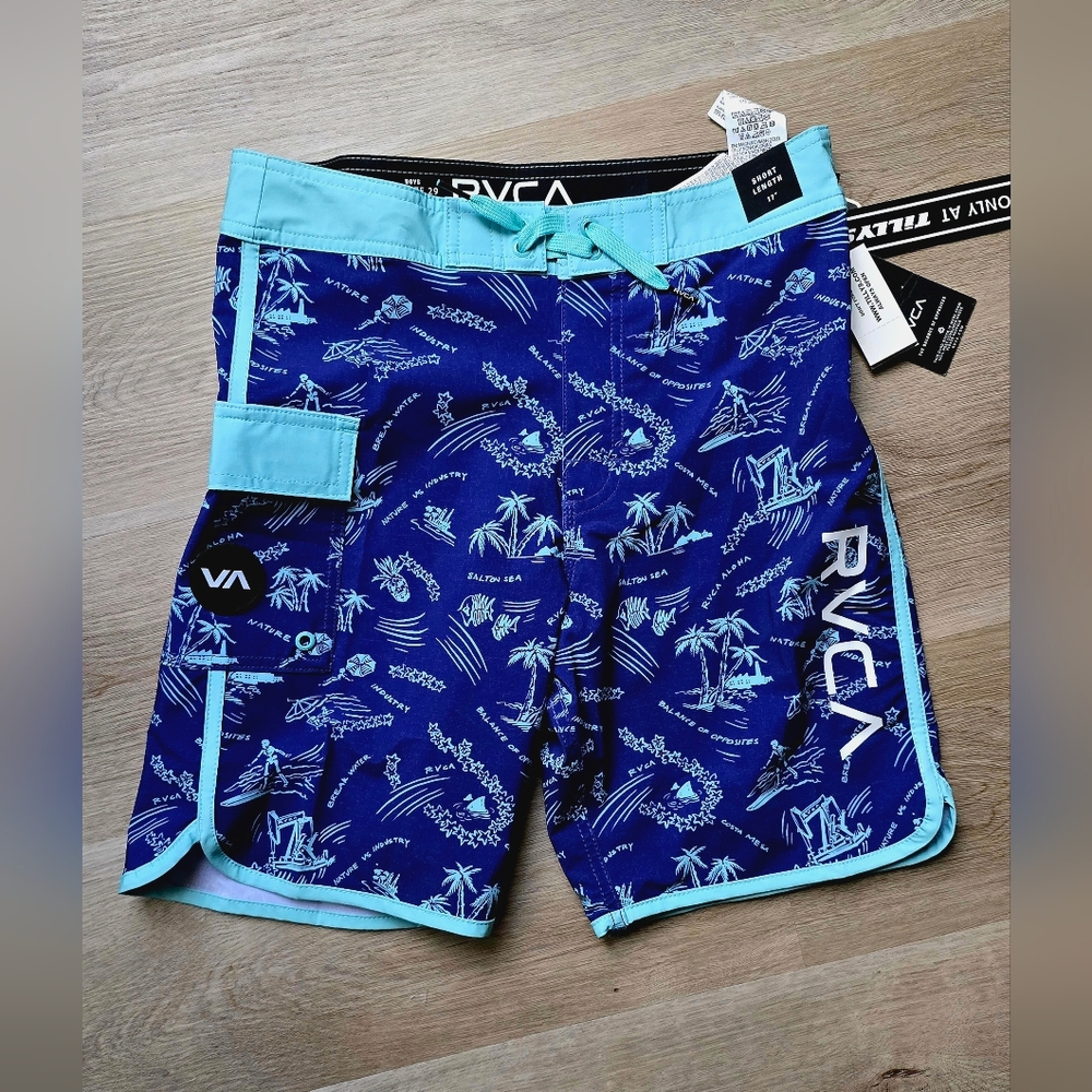 RVCA Tropical Print Blue and Aqua Board Shorts